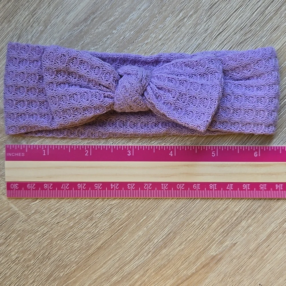 Boho Baby Girl Waffle Knit Bowknot Headband Hair Band Kids Lavender Headwrap